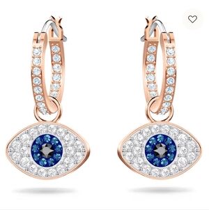 Swarovski Symbolica Hoop Earrings Evil Eye, Rose Gold-Tone Plated Excellent Cond